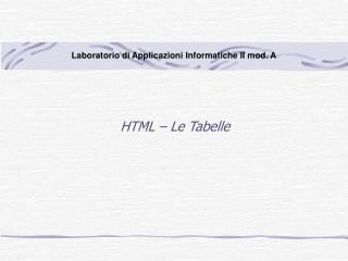 HTML – Le Tabelle