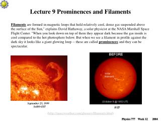 Lecture 9 Prominences and Filaments