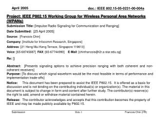 Project: IEEE P802.15 Working Group for Wireless Personal Area Networks (WPANs)