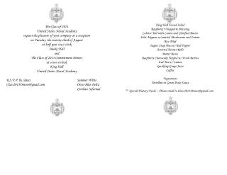 The Class of 2013 United States Naval Academy request the pleasure of your company at a reception