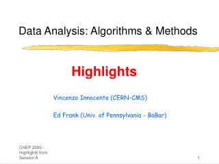Data Analysis: Algorithms &amp; Methods