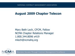 August 2009 Chapter Telecon