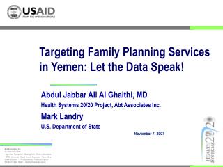 Targeting Family Planning Services in Yemen: Let the Data Speak!