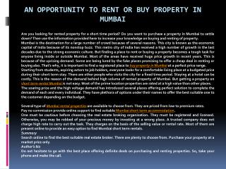 An opportunity to rent or buy property in Mumbai