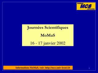 Journées Scientifiques MoMaS 16 - 17 janvier 2002