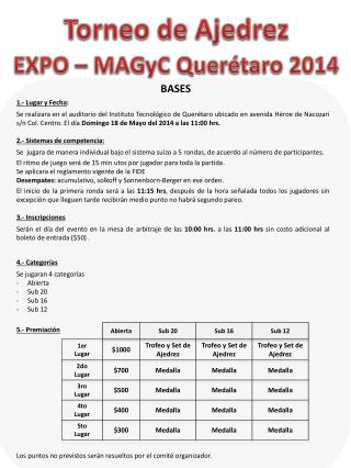 Torneo de Ajedrez EXPO – MAGyC Querétaro 2014