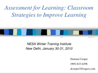 Assessment for Learning: Classroom Strategies to Improve Learning
