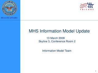 MHS Information Model Update 13 March 2008 Skyline 3, Conference Room 2