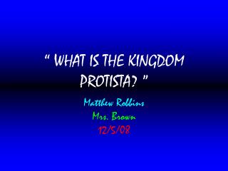 “ WHAT IS THE KINGDOM PROTISTA? ”