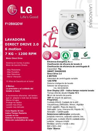 F12B8QDW LAVADORA DIRECT DRIVE 2.0 6 motion 7 KG – 1200 RPM