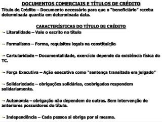 DOCUMENTOS COMERCIAIS E TÍTULOS DE CRÉDITO