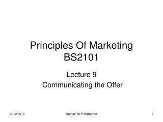 Principles Of Marketing BS2101
