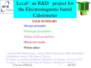 Lccal * : an R&amp;D project for the Electromagnetic barrel Calorimeter