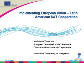 Implementing European Union – Latin American S&amp;T Cooperation