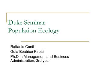 Duke Seminar Population Ecology
