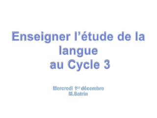 Enseigner l’étude de la langue au Cycle 3 Mercredi 1 er décembre M.Satrin