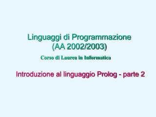 Linguaggi di Programmazione (AA 2002/2003)