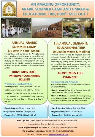AN AMAZING OPPORTUNITY: ARABIC SUMMER CAMP AND UMRAH &amp; EDUCATIONAL TRIP, DON’T MISS OUT !