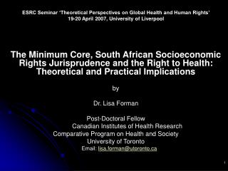 ESRC Seminar ‘Theoretical Perspectives on Global Health and Human Rights’