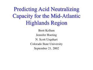 Predicting Acid Neutralizing Capacity for the Mid-Atlantic Highlands Region