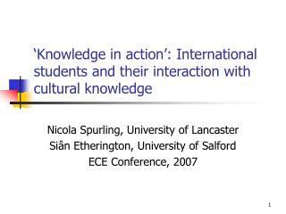 ‘Knowledge in action’: International students and their interaction with cultural knowledge