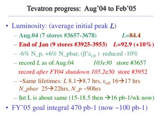 Tevatron progress: Aug’04 to Feb’05