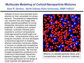 Mixture of colloidal particles (blue) and nanoparticles (red): photonic materials.