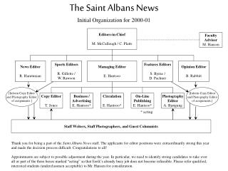 The Saint Albans News Initial Organization for 2000-01