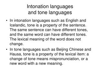 Intonation languages and tone languages