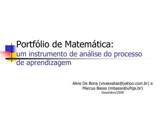 Portfólio de Matemática: um instrumento de análise do processo de aprendizagem