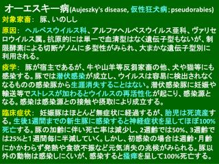 オーエスキー病 (Aujeszky's disease, 仮性狂犬病 ； pseudorabies)