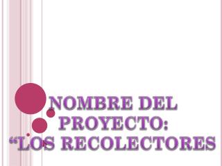 NOMBRE DEL PROYECTO: “LOS RECOLECTORES