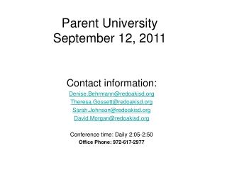 Parent University September 12, 2011