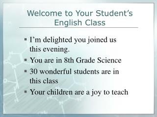 Welcome to Your Student’s English Class