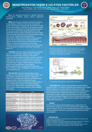 MENSTRÜASYON YAŞINI E T KİLEYEN FAKTÖRLER