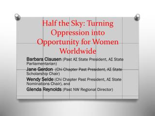 Half the Sky: Turning Oppression into Opportunity for Women Worldwide