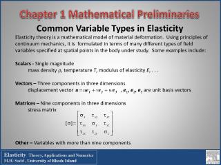 Common Variable Types in Elasticity