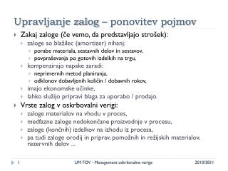 Upravljanje zalog – ponovitev pojmov