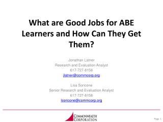 What are Good Jobs for ABE Learners and How Can They Get Them?