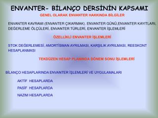 ENVANTER- BİLANÇO DERSİNİN KAPSAMI