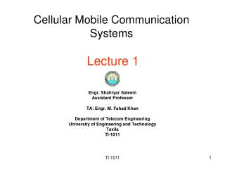 Cellular Mobile Communication Systems Lecture 1