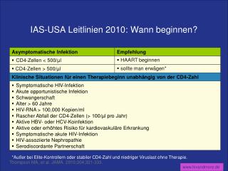 IAS-USA Leitlinien 2010: Wann beginnen?