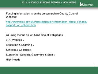 Funding information is on the Leicestershire County Council Website: