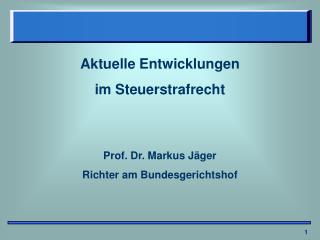 Aktuelle Entwicklungen im Steuerstrafrecht Prof. Dr. Markus Jäger Richter am Bundesgerichtshof