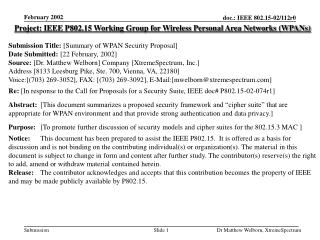 Project: IEEE P802.15 Working Group for Wireless Personal Area Networks (WPANs)