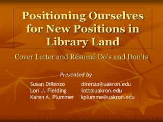 Positioning Ourselves for New Positions in Library Land