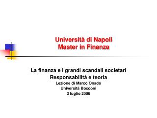 Università di Napoli Master in Finanza