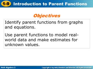 Identify parent functions from graphs and equations.