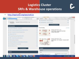 Logistics Cluster SRFs &amp; Warehouse operations