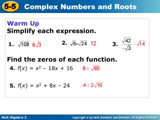 Warm Up Simplify each expression.